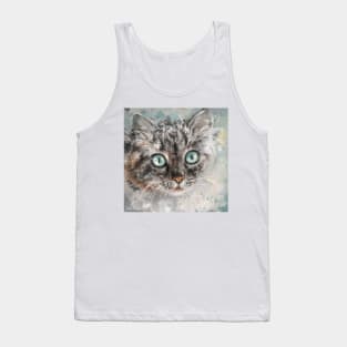 Chaotic Painting of a Grey and White Cat with Gorgeous Light Blue Eyes Tank Top